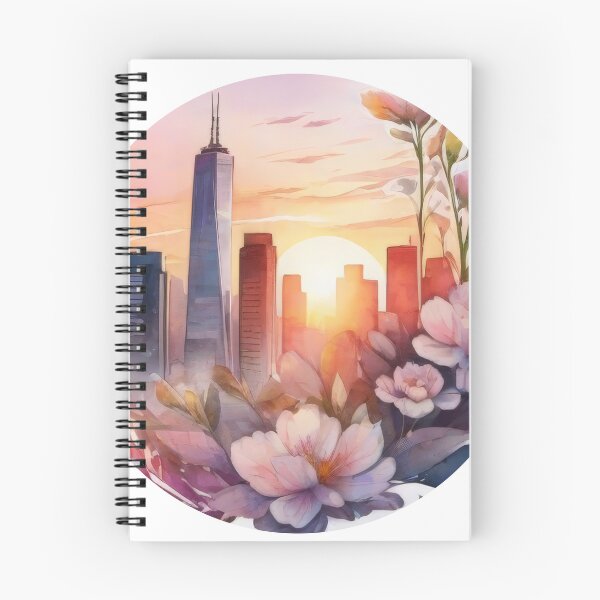 Item preview, Watercolor Cityscape Sunset Sticker with Floral Details (1415) designed and sold by WASjourney.