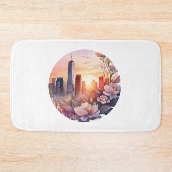 Item preview, Watercolor Cityscape Sunset Sticker with Floral Details (1415) designed and sold by WASjourney.
