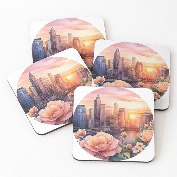 Item preview, Floral Sunset Cityscape Sticker (1417) designed and sold by WASjourney.