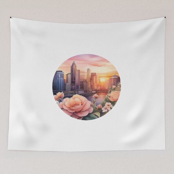 Item preview, Floral Sunset Cityscape Sticker (1417) designed and sold by WASjourney.