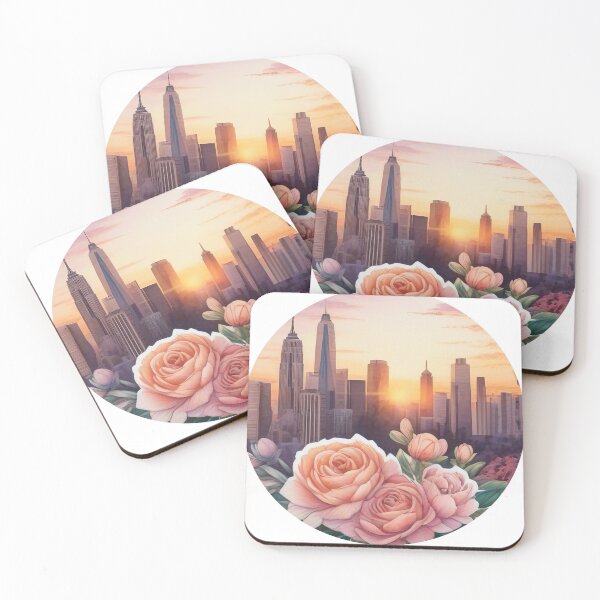 Item preview, Highly Detailed Watercolor Sunset City Sticker with Florals (1418) designed and sold by WASjourney.