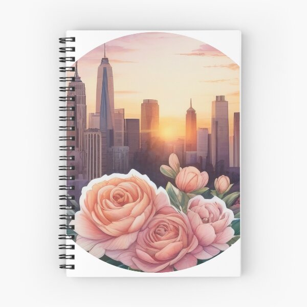 Item preview, Highly Detailed Watercolor Sunset City Sticker with Florals (1418) designed and sold by WASjourney.