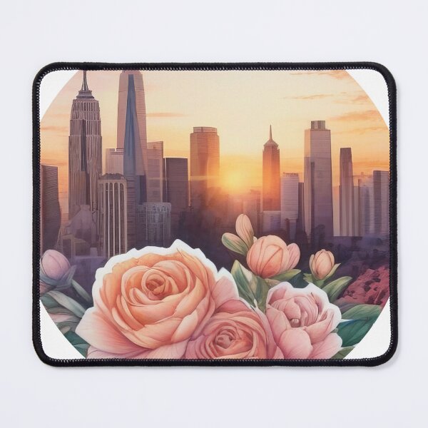 Item preview, Highly Detailed Watercolor Sunset City Sticker with Florals (1418) designed and sold by WASjourney.