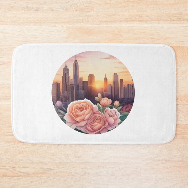 Item preview, Highly Detailed Watercolor Sunset City Sticker with Florals (1418) designed and sold by WASjourney.
