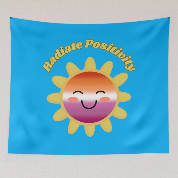 Artikelvorschau, Strahlen Sie Positivität aus, Lesben-Pride-Flagge, farbige Sonne, Kawaii-Lesben-Design, Pride-Festival entworfen und verkauft von Travelslightly.
