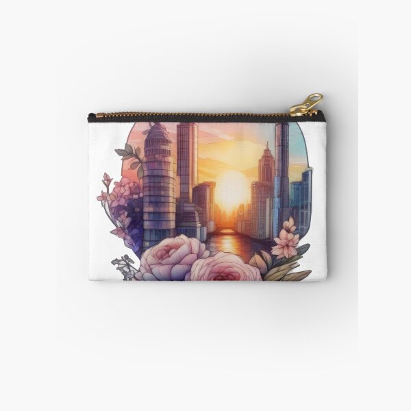Item preview, Floral Watercolor Sunset Skyline Sticker (1426) designed and sold by WASjourney.