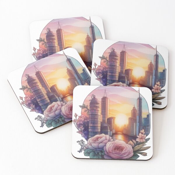 Item preview, Floral Watercolor Sunset Skyline Sticker (1426) designed and sold by WASjourney.