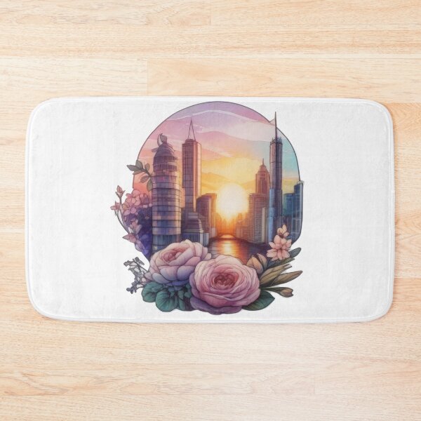 Item preview, Floral Watercolor Sunset Skyline Sticker (1426) designed and sold by WASjourney.