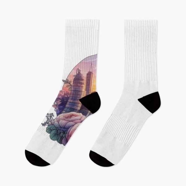 Item preview, Floral Watercolor Sunset Skyline Sticker (1426) designed and sold by WASjourney.