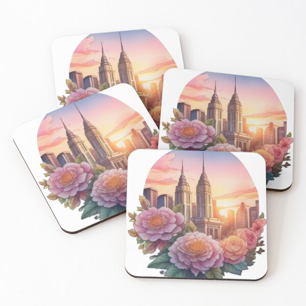 Item preview, Detailed Sunset Cityscape Floral Watercolor Sticker (1427) designed and sold by WASjourney.