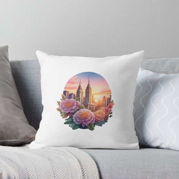 Item preview, Detailed Sunset Cityscape Floral Watercolor Sticker (1427) designed and sold by WASjourney.