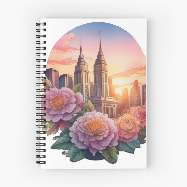 Item preview, Detailed Sunset Cityscape Floral Watercolor Sticker (1427) designed and sold by WASjourney.