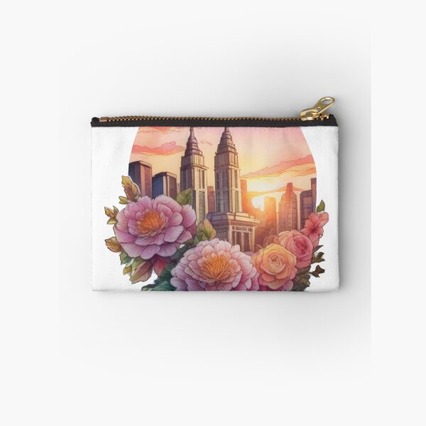 Item preview, Detailed Sunset Cityscape Floral Watercolor Sticker (1427) designed and sold by WASjourney.