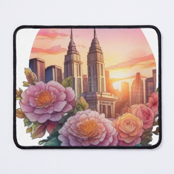 Item preview, Detailed Sunset Cityscape Floral Watercolor Sticker (1427) designed and sold by WASjourney.