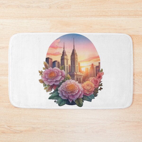 Item preview, Detailed Sunset Cityscape Floral Watercolor Sticker (1427) designed and sold by WASjourney.