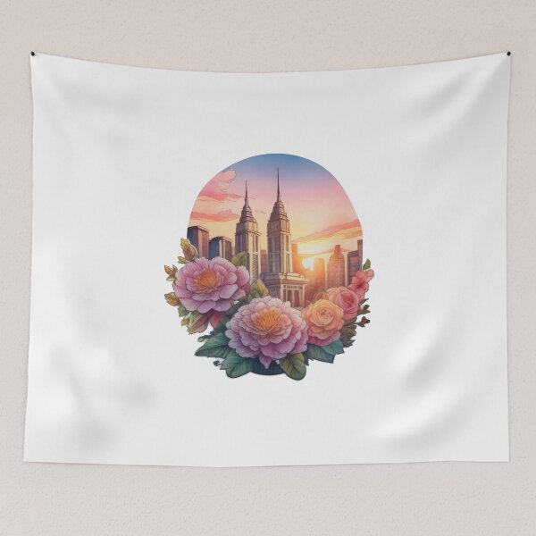 Item preview, Detailed Sunset Cityscape Floral Watercolor Sticker (1427) designed and sold by WASjourney.