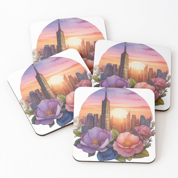 Item preview, Floral Watercolor Cityscape Sunset Sticker (1428) designed and sold by WASjourney.