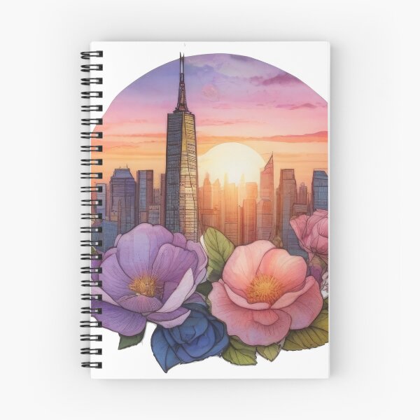 Item preview, Floral Watercolor Cityscape Sunset Sticker (1428) designed and sold by WASjourney.