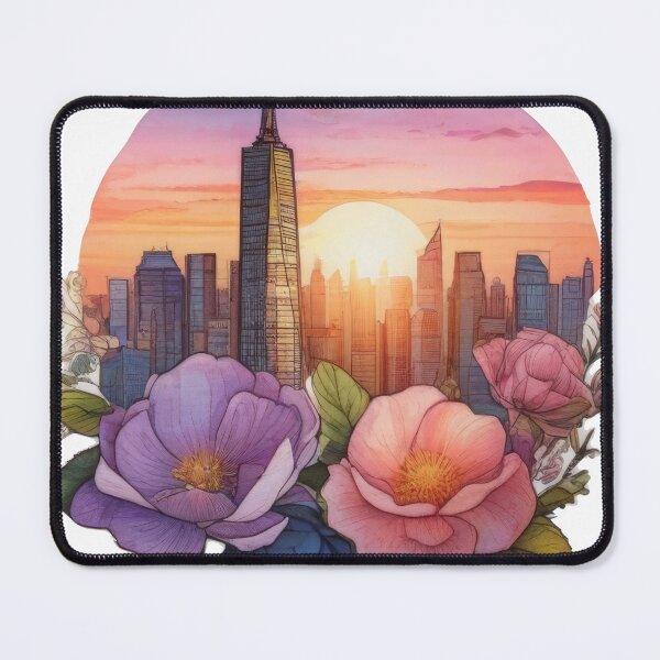Item preview, Floral Watercolor Cityscape Sunset Sticker (1428) designed and sold by WASjourney.