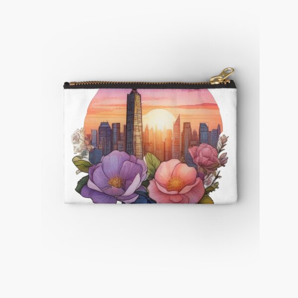 Item preview, Floral Watercolor Cityscape Sunset Sticker (1428) designed and sold by WASjourney.