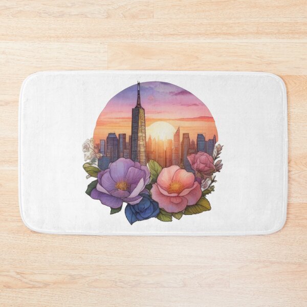 Item preview, Floral Watercolor Cityscape Sunset Sticker (1428) designed and sold by WASjourney.