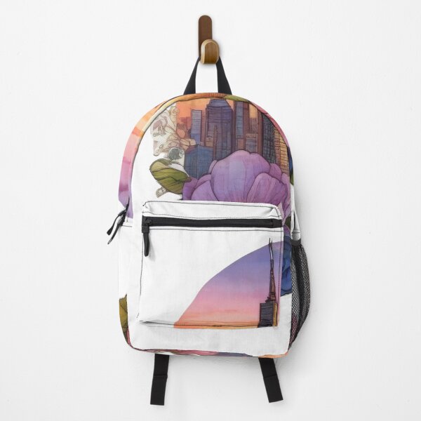 Item preview, Floral Watercolor Cityscape Sunset Sticker (1428) designed and sold by WASjourney.