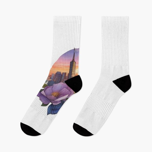 Item preview, Floral Watercolor Cityscape Sunset Sticker (1428) designed and sold by WASjourney.