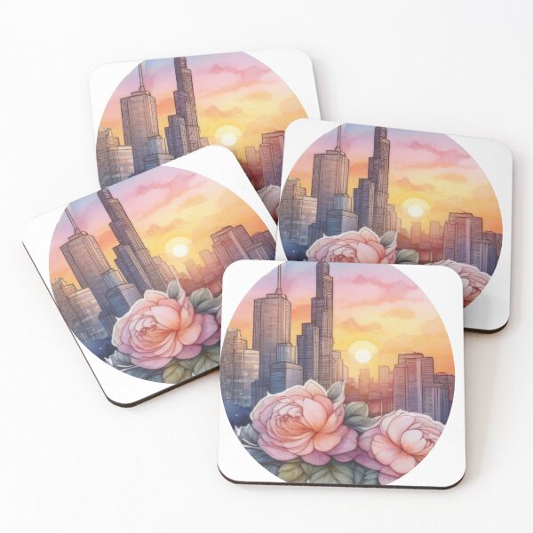 Item preview, Sunset City Floral Watercolor Sticker (1429) designed and sold by WASjourney.