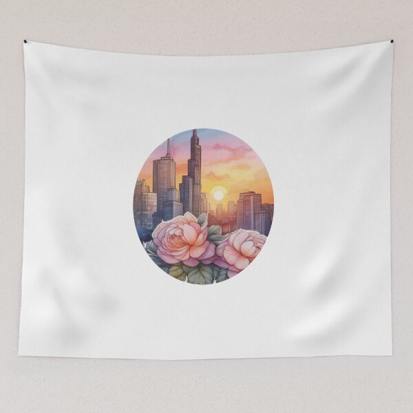 Item preview, Sunset City Floral Watercolor Sticker (1429) designed and sold by WASjourney.