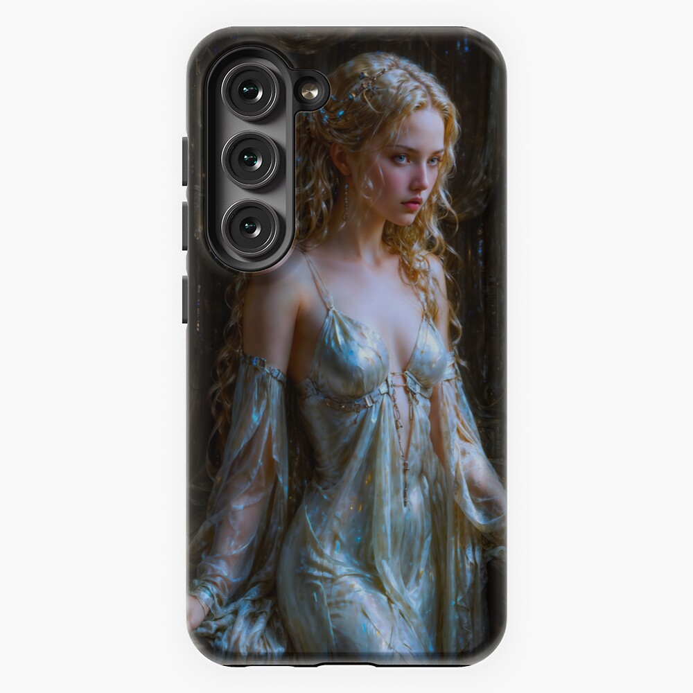 The Ethereal Beauty Dalmida In A Futuristic Lab Aboard A Retro Rocketship Mesmerizing AI Concept Art by Xzendor7 Decorative Sci-Fi Portrait Art Print Samsung Phone Case