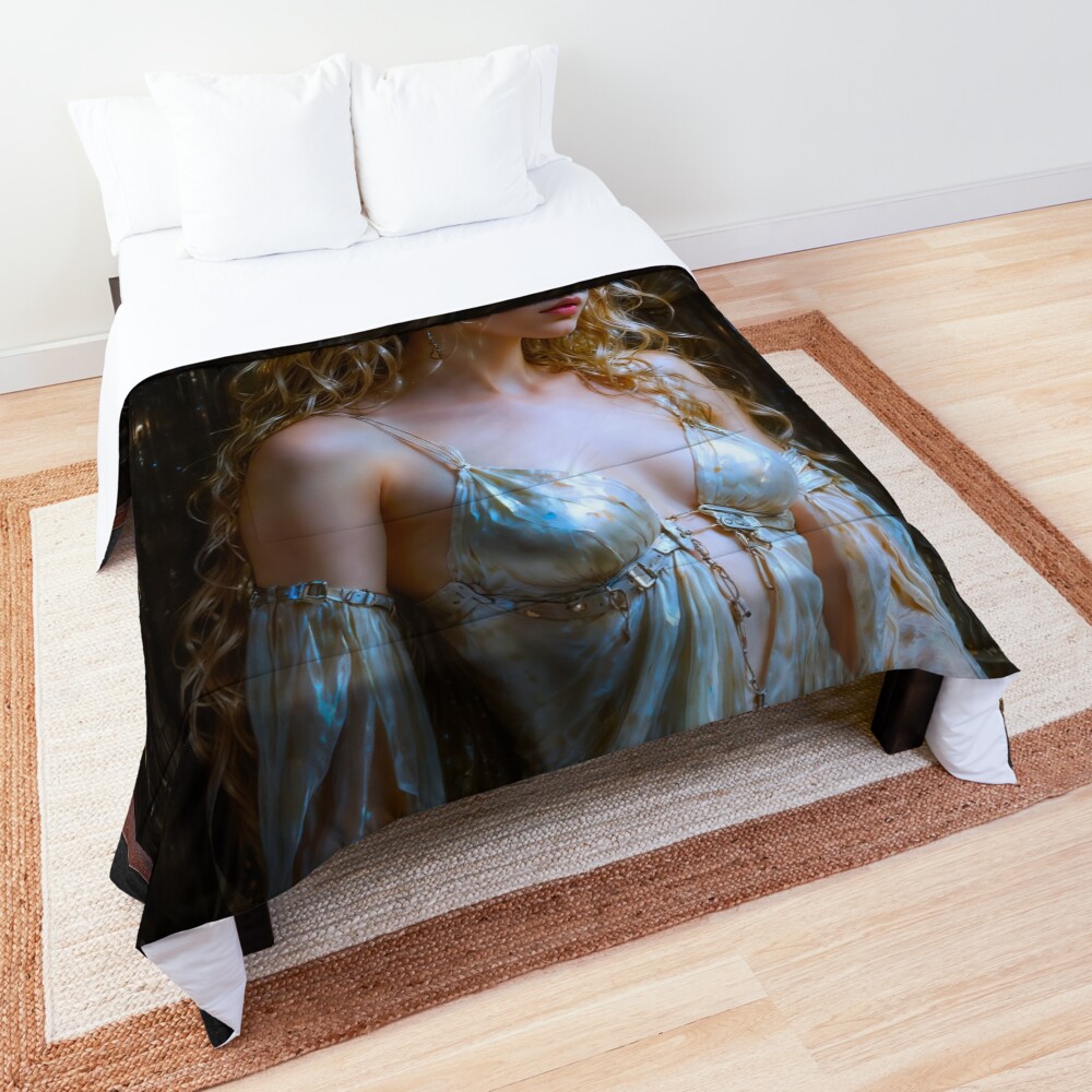 The Ethereal Beauty Dalmida In A Futuristic Lab Aboard A Retro Rocketship Mesmerizing AI Concept Art by Xzendor7 Decorative Sci-Fi Portrait Art Print Comforter