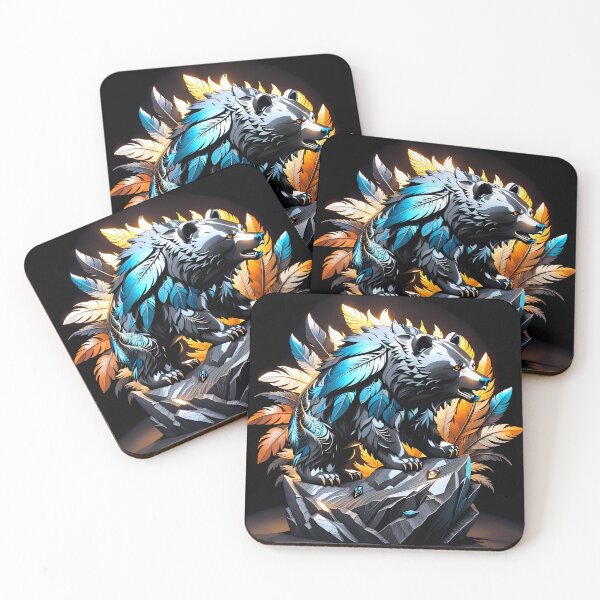 Item preview, Obsidian Bear Statue With Feathers, Ai Generated Art  designed and sold by ACC .
