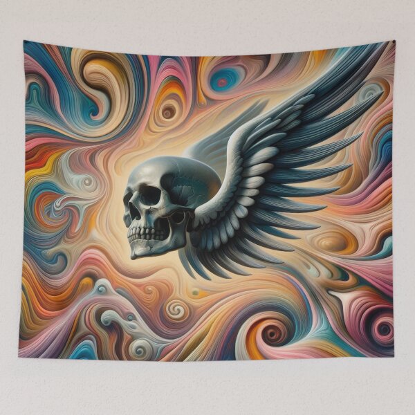 Item preview, Skull with wings in color waves designed and sold by hhh-art.