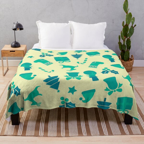 Item preview, Green And Teal Christmas Graphics On Yellow Pattern designed and sold by PatternsPalette.