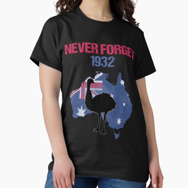 Vista previa del artículo con la obra «EMU War 1932 Nunca olvides la divertida historia australiana», diseñado y vendido por Agema Apparel.