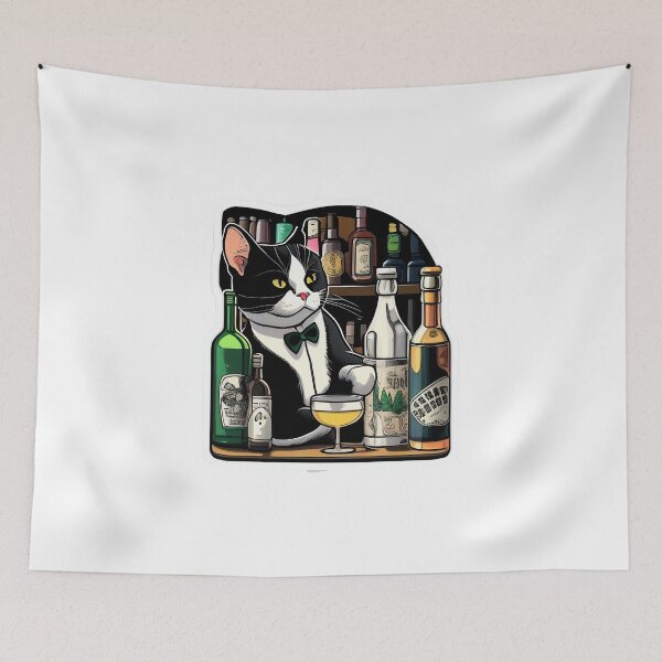 Item preview, Fancy Cat  Bartender in tuxedo mixing drinks designed and sold by BrinaandPops.