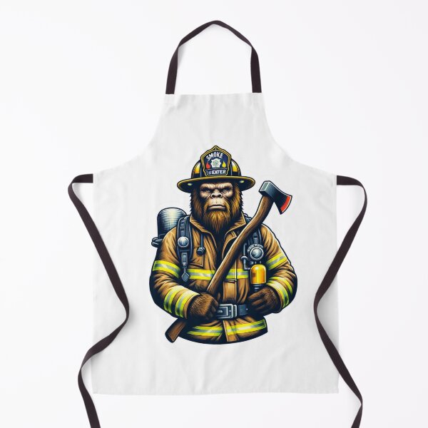 Item preview, Bigfoot as a firefighter in bunker gear with Smoke Eater on helmet designed and sold by BrinaandPops.