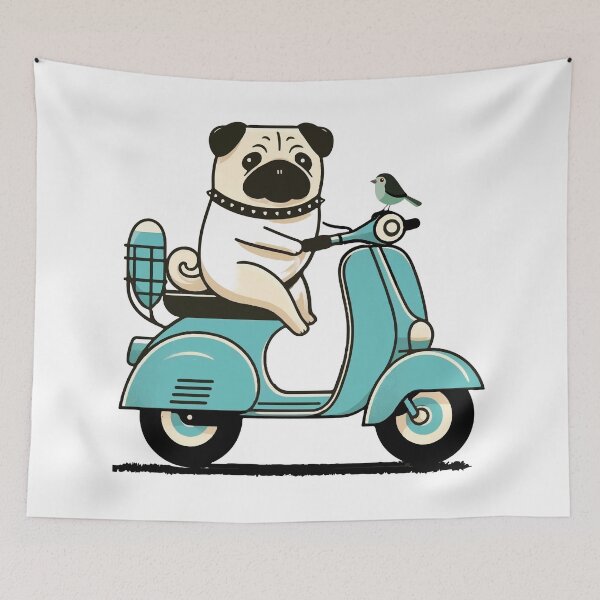 Item preview, Scooter Ride with a Pug and a Bird designed and sold by JawArts.