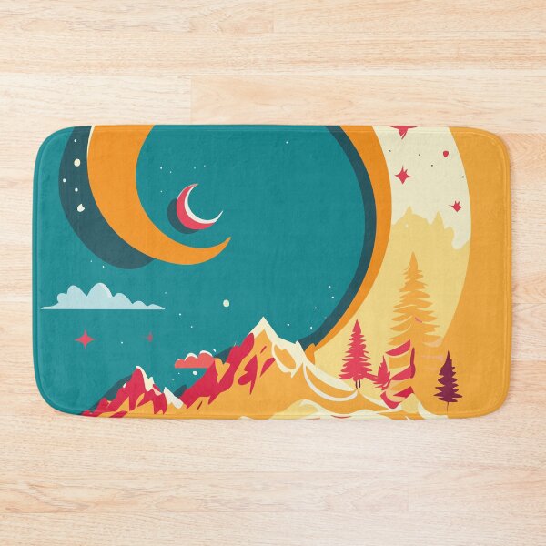Item preview, orange and teal landscape illustration artwork, wall art, whimsical art, poster art designed and sold by navitalidesign.