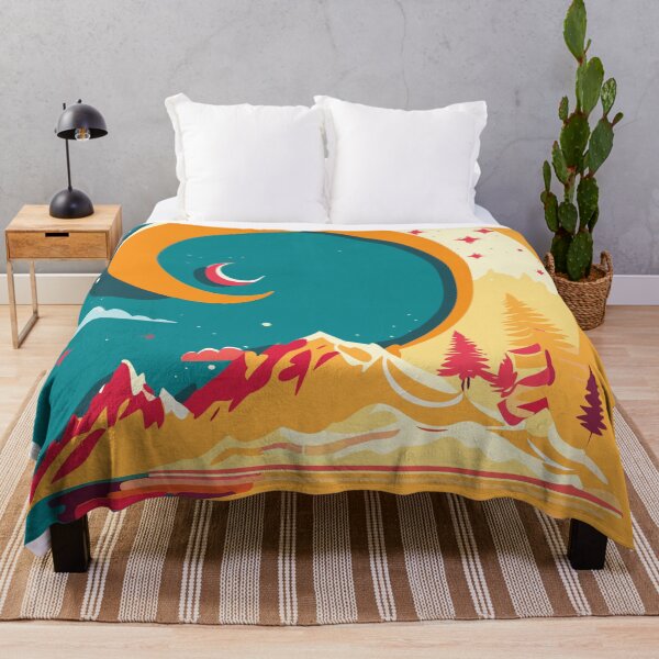 Item preview, orange and teal landscape illustration artwork, wall art, whimsical art, poster art designed and sold by navitalidesign.