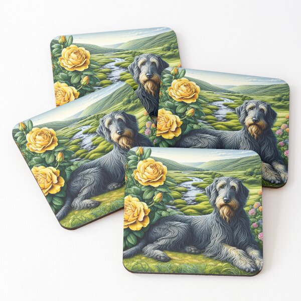 Item preview, Scottish Deerhound Yellow Rose Art designed and sold by EmeraldeaArt.