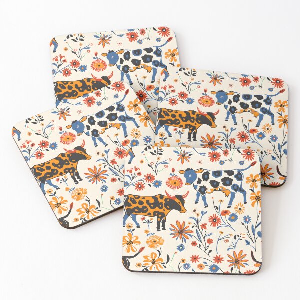 Item preview,  Bull and cow flowery pattern designed and sold by Folksy Living.