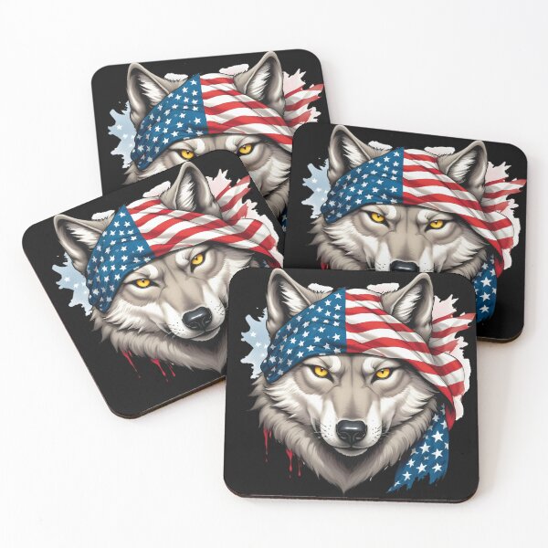 Item preview, Head Of A Wolf With Yellow Eyes And An American Flag. designed and sold by Adelberton.