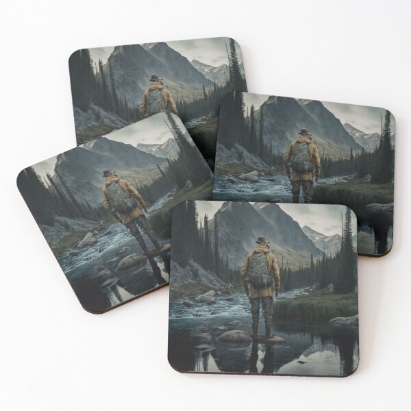Item preview, A man standing on a rock in a lake with mountains in the background designed and sold by MustHaveSticker.