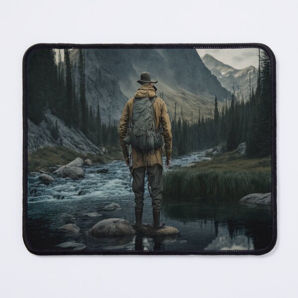 Item preview, A man standing on a rock in a lake with mountains in the background designed and sold by MustHaveSticker.