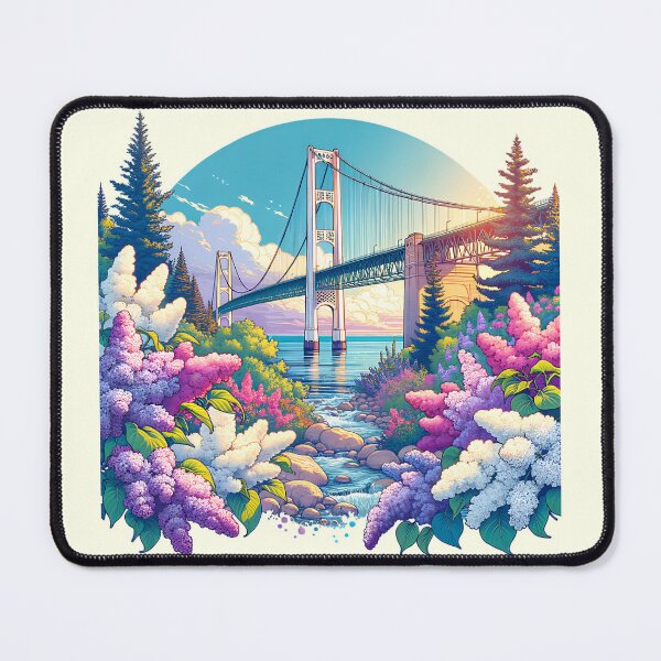 Item preview, Mackinac Bridge & Lilacs designed and sold by Emilys-Tee-Shop.