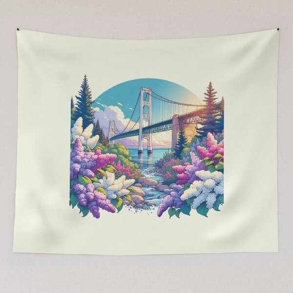 Item preview, Mackinac Bridge & Lilacs designed and sold by Emilys-Tee-Shop.