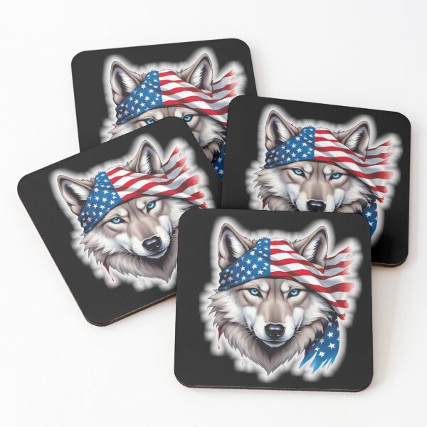 Item preview, Head Of A Wolf With Blue Eyes And An American Flag designed and sold by Adelberton.