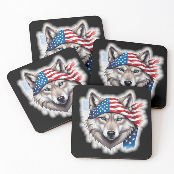 Item preview, Head Of A Wolf With Blue Eyes And An American Flag designed and sold by Adelberton.