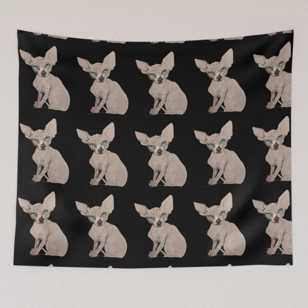 Item preview, Drawing of cute sphynx kitten with blue eyes designed and sold by SphynxThings.